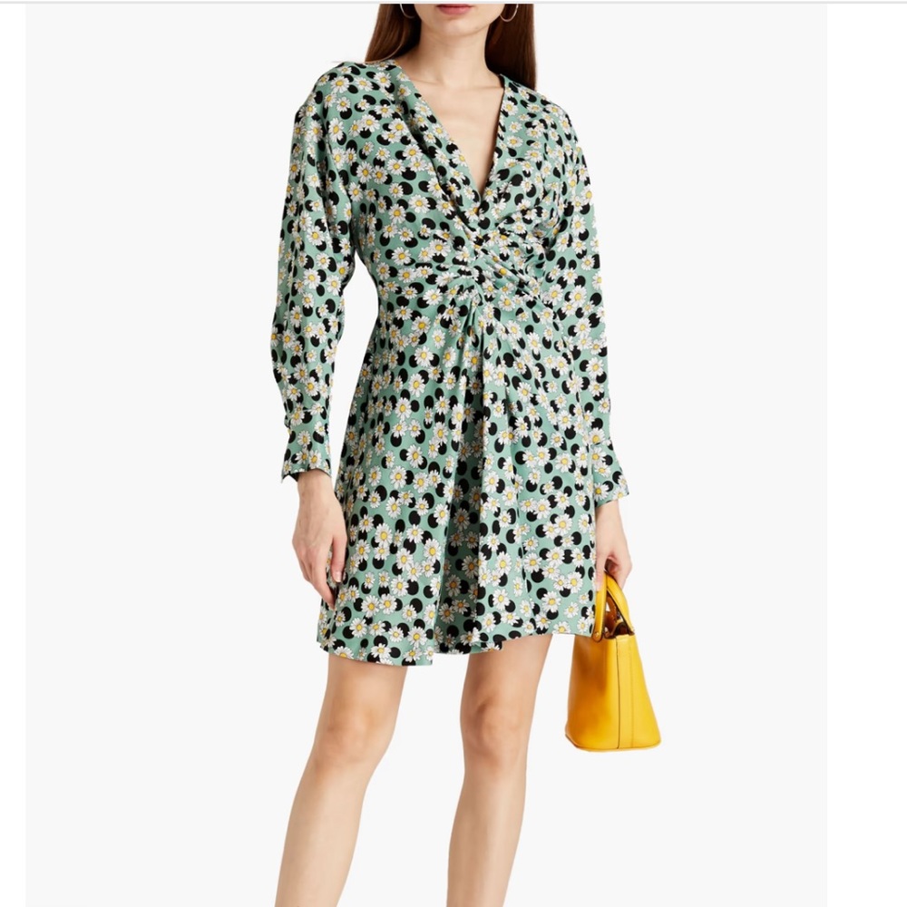 Sandro Ruched printed linen-blend mini dress
